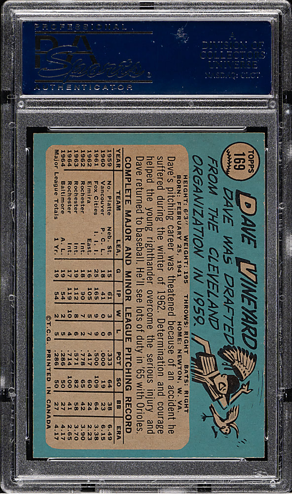 1965 O-Pee-Chee #169 Dave Vineyard PSA MINT 9