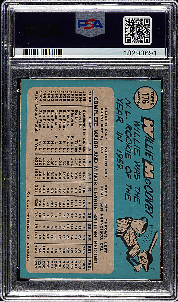 1965 O-Pee-Chee #176 Willie McCovey PSA MINT 9