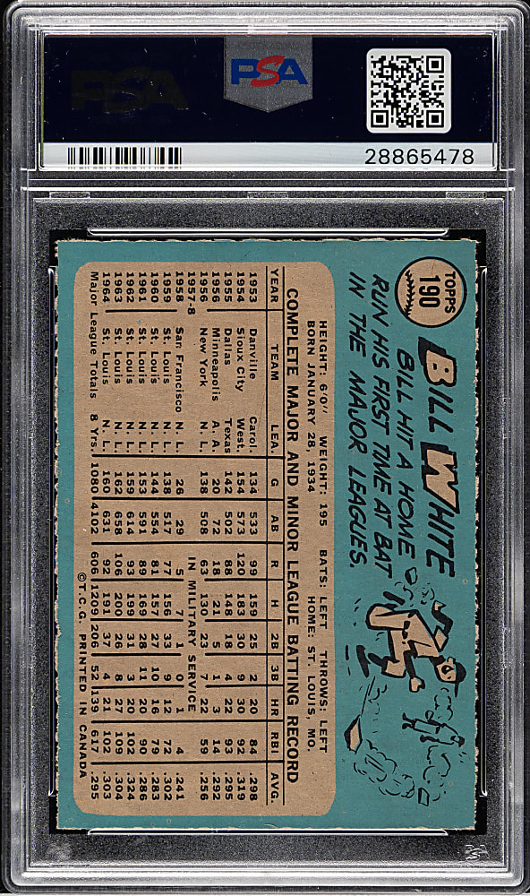 1965 O-Pee-Chee #190 Bill White PSA MINT 9