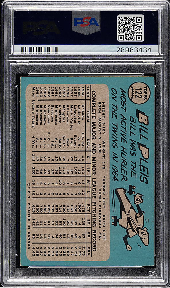 1965 O-Pee-Chee #122 Bill Pleis PSA MINT 9