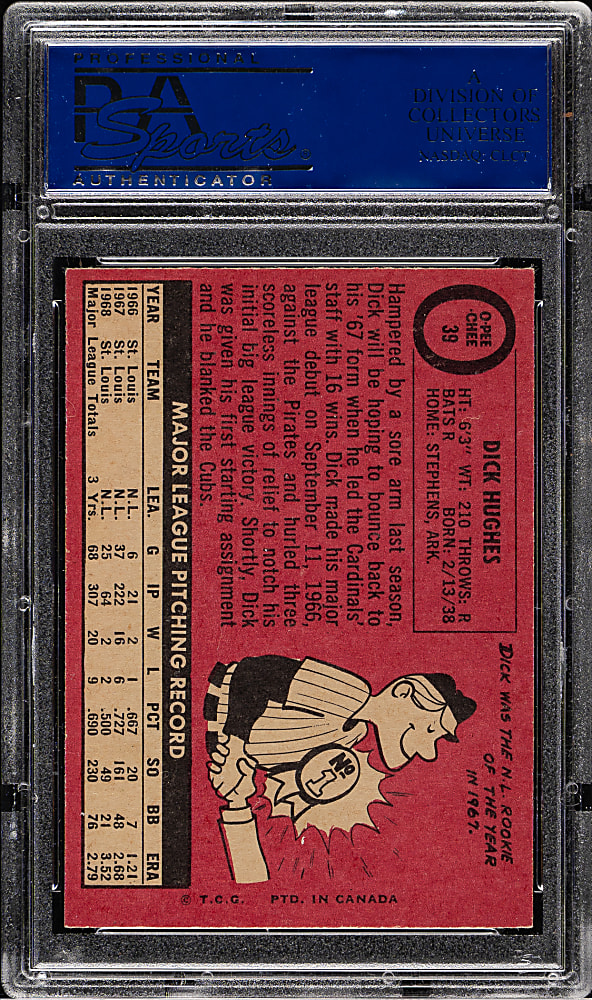 1969 O-Pee-Chee #39 Dick Hughes PSA MINT 9