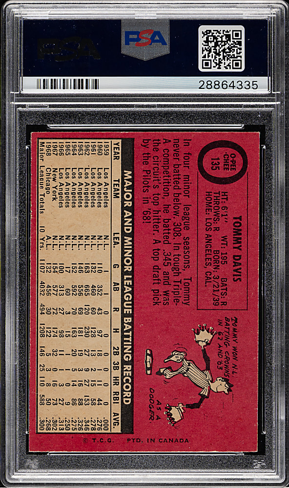 1969 O-Pee-Chee #135 Tommy Davis PSA MINT 9