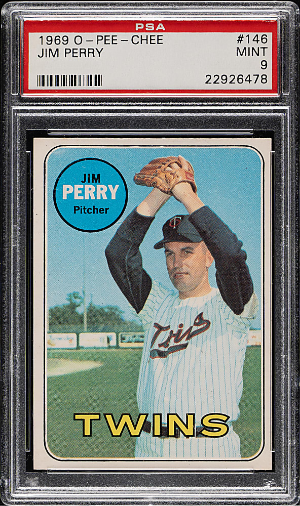 1969 O-Pee-Chee #146 Jim Perry PSA MINT 9