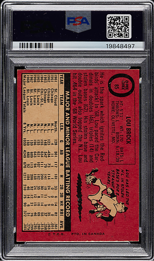 1969 O-Pee-Chee #85 Lou Brock PSA NM-MT 8