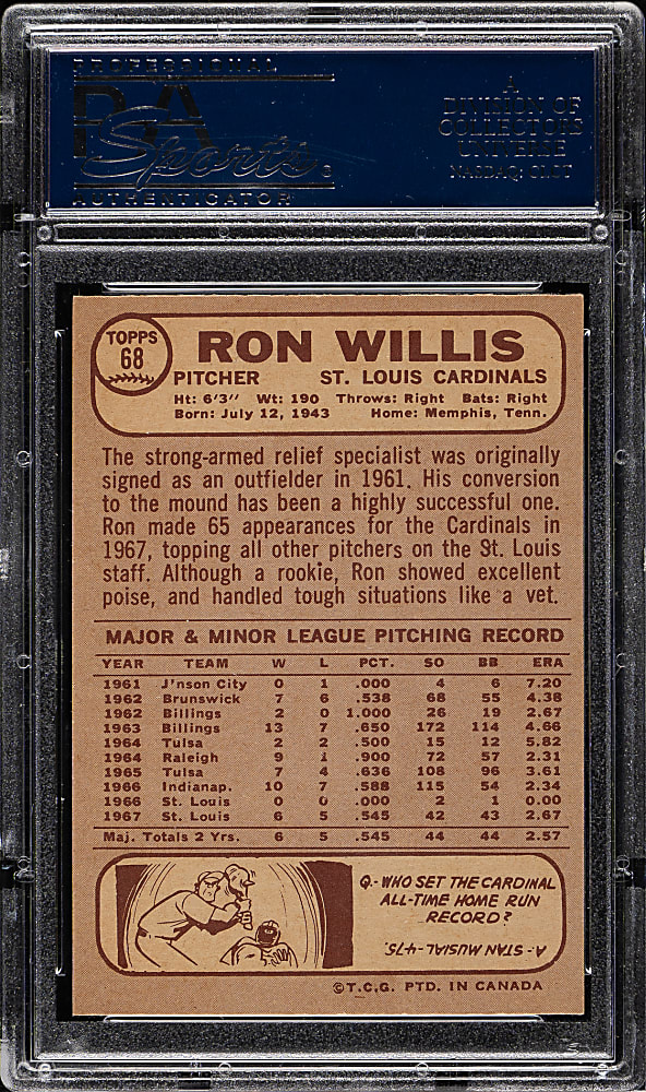 1968 O-Pee-Chee #68 Ron Willis PSA GEM MINT 10