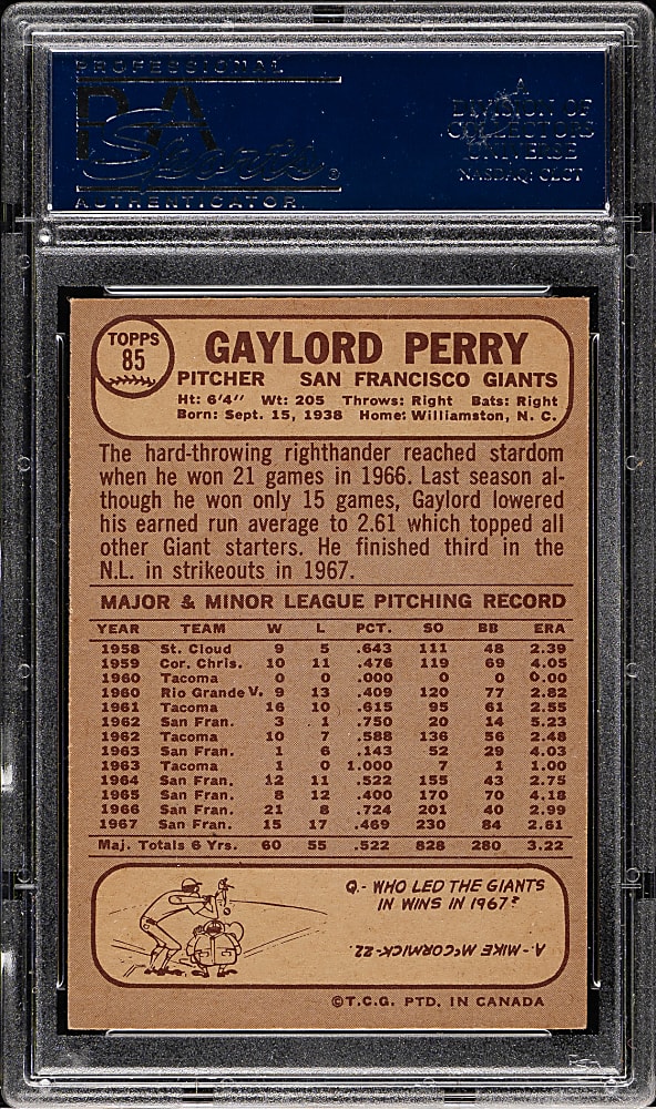 1968 O-Pee-Chee #85 Gaylord Perry PSA NM-MT 8