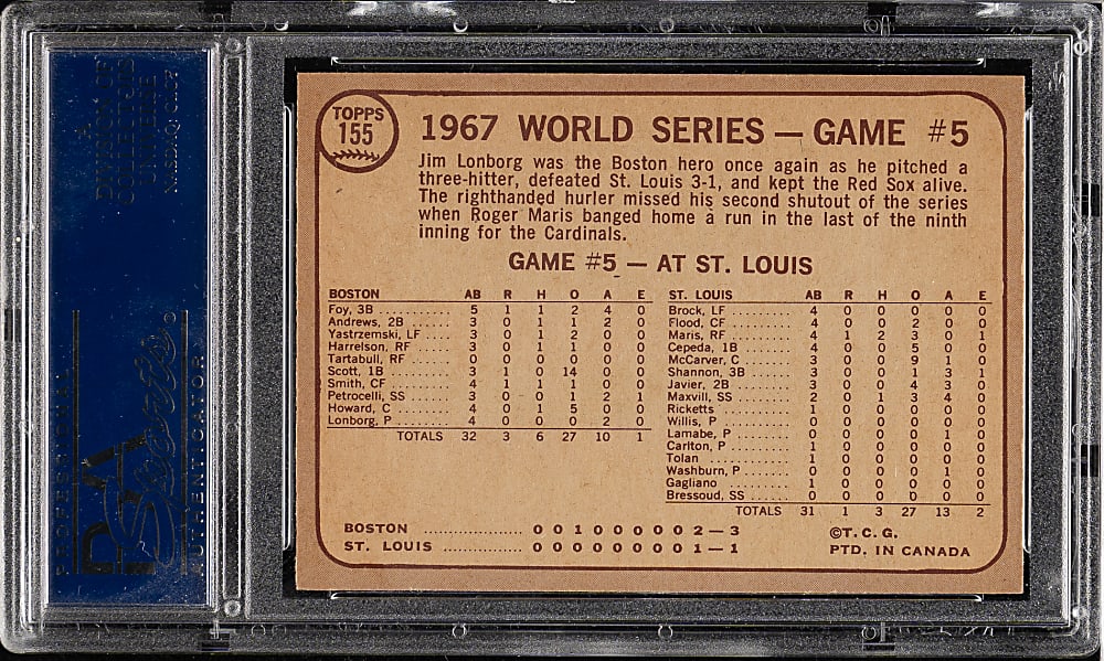 1968 O-Pee-Chee #155 World Series Game 5 Lonborg Wins Again PSA MINT 9