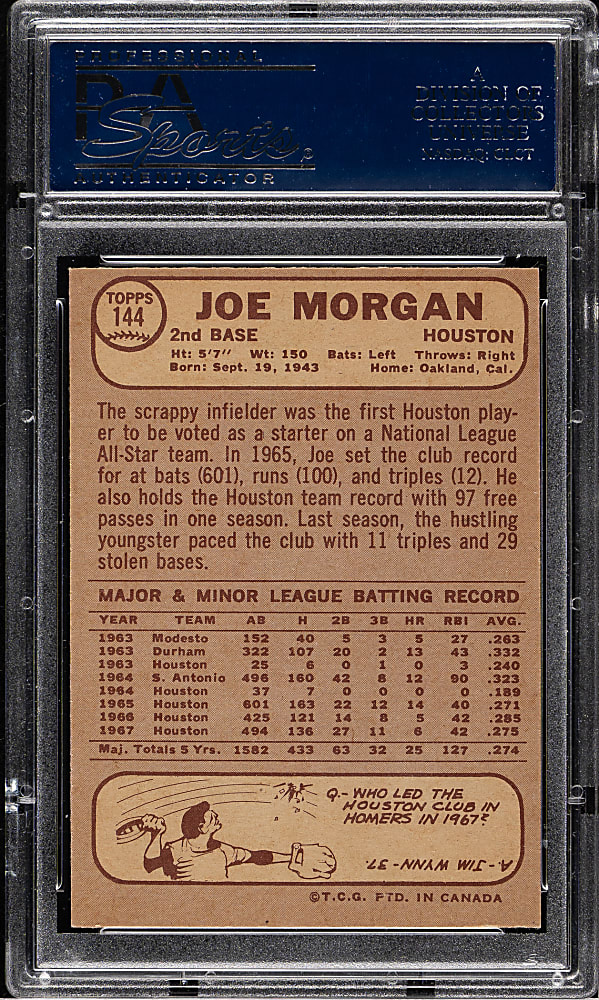 1968 O-Pee-Chee #144 Joe Morgan PSA MINT 9