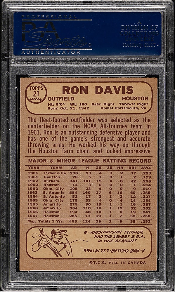 1968 O-Pee-Chee #21 Ron Davis PSA MINT 9