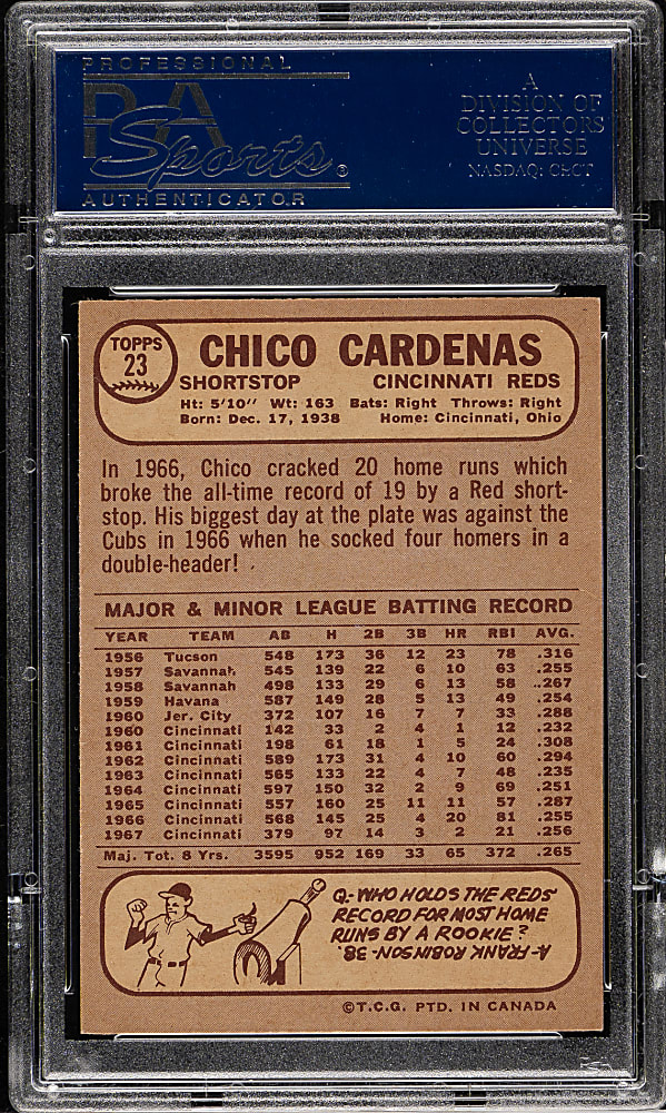 1968 O-Pee-Chee #23 Chico Cardenas PSA MINT 9