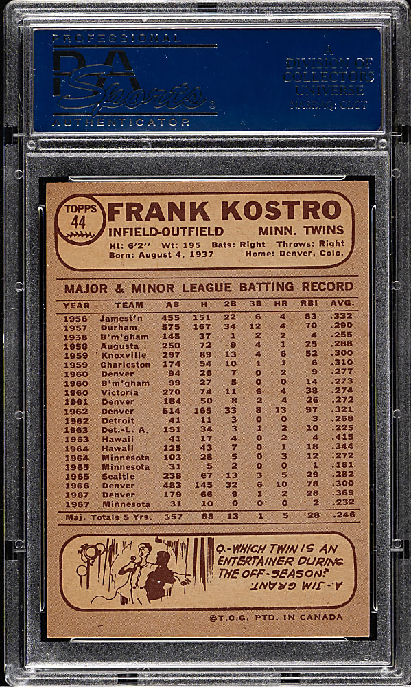1968 O-Pee-Chee #44 Frank Kostro PSA MINT 9
