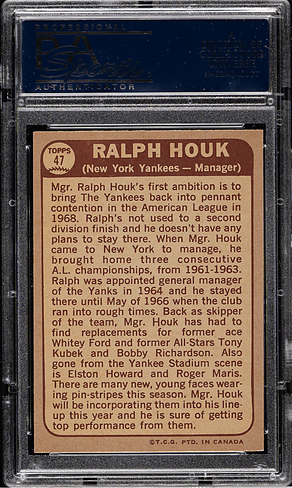 1968 O-Pee-Chee #47 Ralph Houk PSA MINT 9