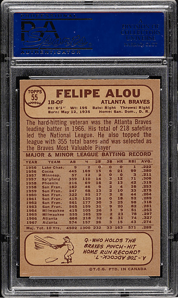 1968 O-Pee-Chee #55 Felipe Alou PSA MINT 9