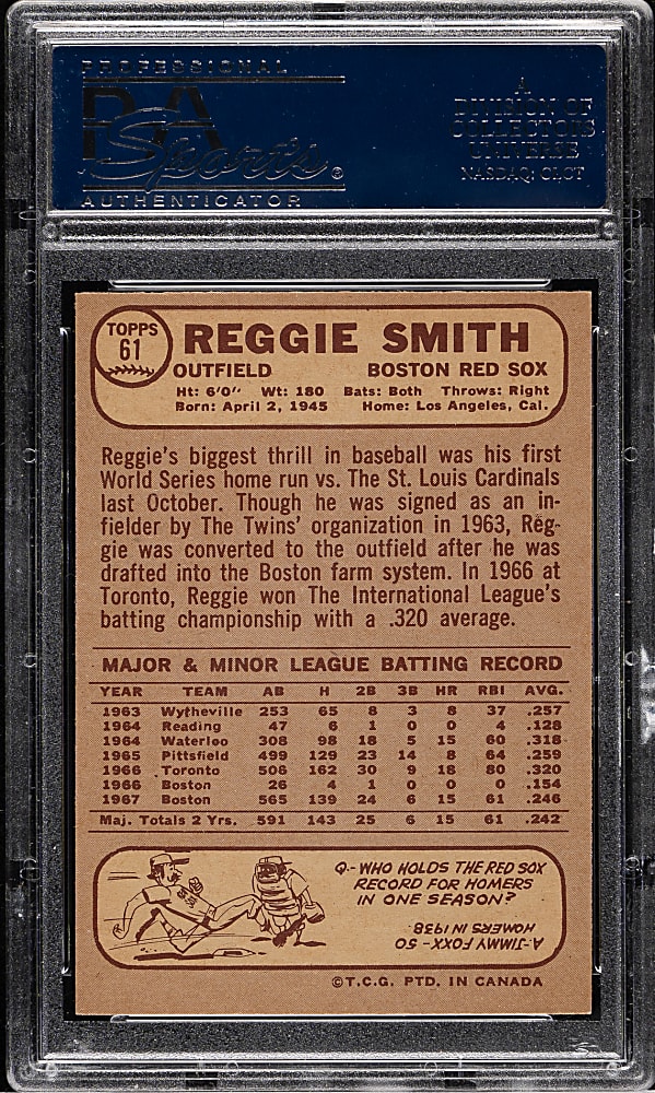 1968 O-Pee-Chee #61 Reggie Smith PSA MINT 9