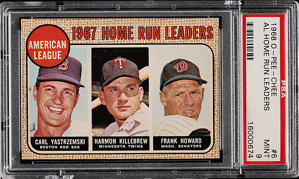 1968 O-Pee-Chee #6 AL Home Run Leaders with Carl Yastrzemski and Harmon Killebrew PSA MINT 9