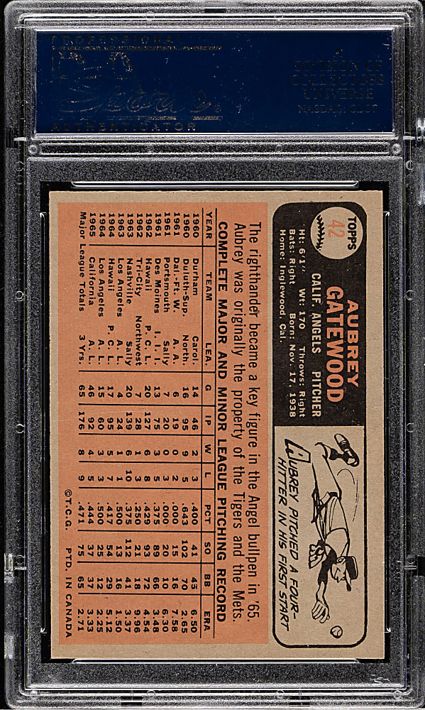 1966 O-Pee-Chee #42 Aubrey Gatewood PSA MINT 9