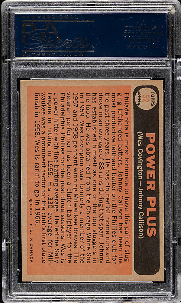 1966 O-Pee-Chee #52 Power Plus with Covington/Callison PSA MINT 9