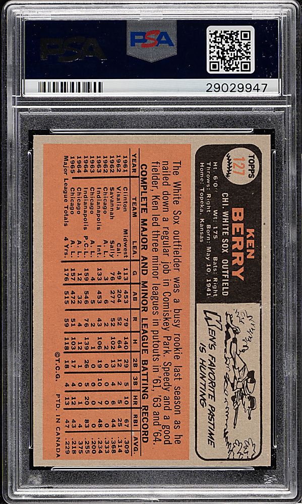 1966 O-Pee-Chee #127 Ken Berry PSA MINT 9