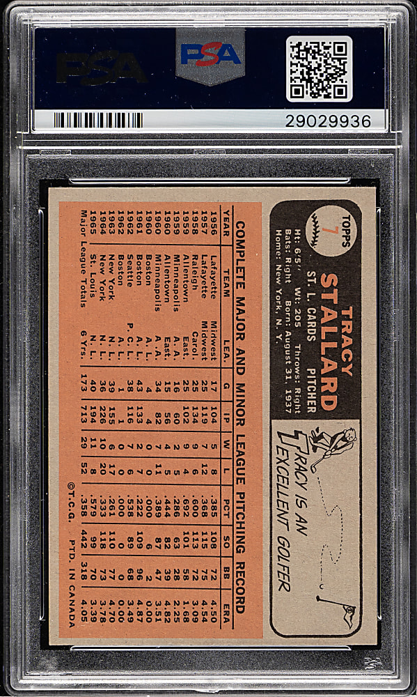 1966 O-Pee-Chee #7 Tracy Stallard PSA MINT 9