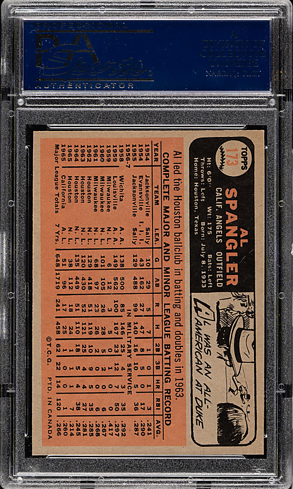 1966 O-Pee-Chee #173 Al Spangler PSA MINT 9