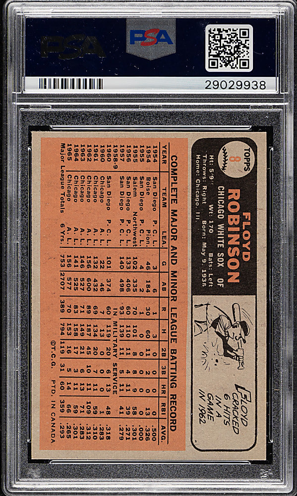 1966 O-Pee-Chee #8 Floyd Robinson PSA MINT 9