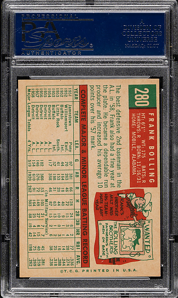 1959 Topps #280 Frank Bolling PSA NM-MT+ 8.5