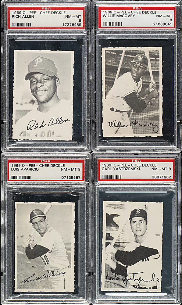 1969 O-Pee-Chee Deckle Edge PSA NM-MT 8 Collection (11) Including Carl Yaztrzemski, Luis Aparicio, and Willie McCovey