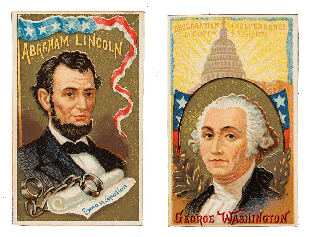 1888 N76 Duke "Great Americans" George Washington and Abraham Lincoln Poster Cutout Pair