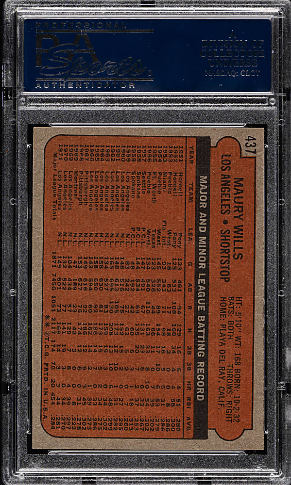 1972 Topps #437 Maury Wills PSA NM-MT 8