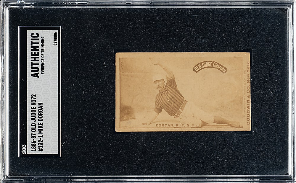 1887 N172 Old Judge Mike Dorgan SGC Authentic - Scarce Sliding Pose!