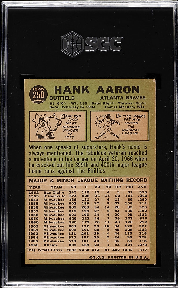 1967 Topps #250 Hank Aaron SGC VG/EX+ 4.5