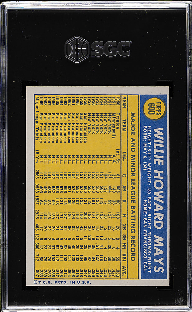 1970 Topps #600 Willie Mays SGC EX/NM 6