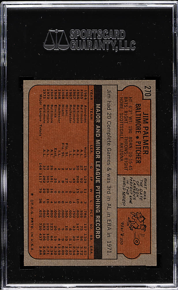 1972 Topps #270 Jim Palmer SGC NM/MT 8