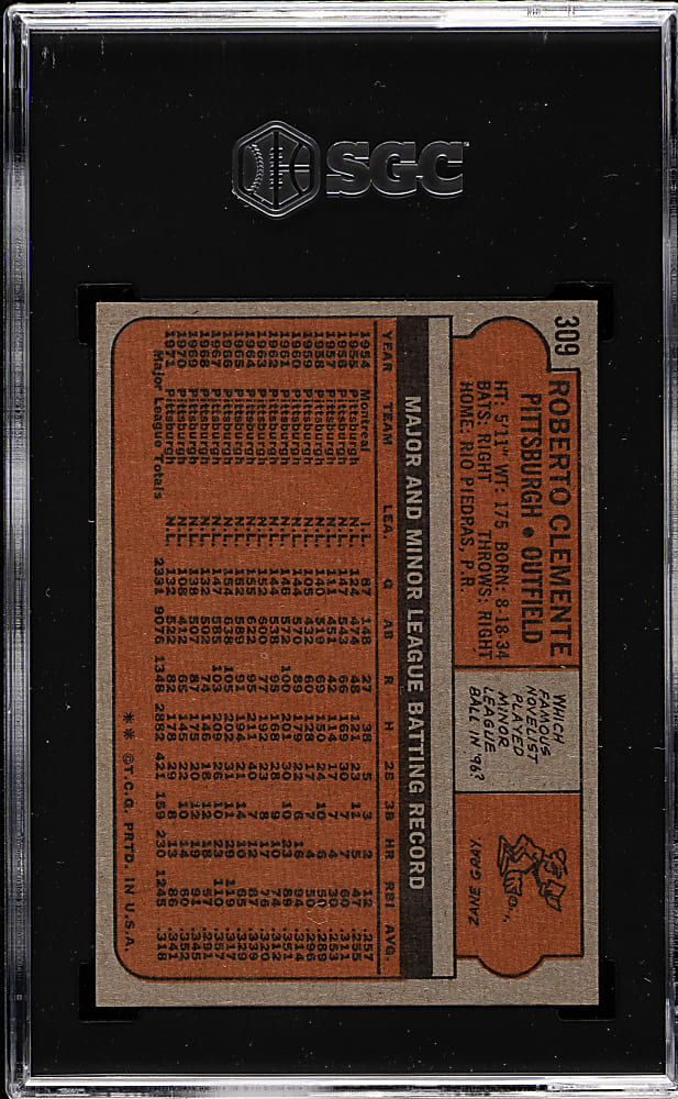 1972 Topps #309 Roberto Clemente SGC NM 7