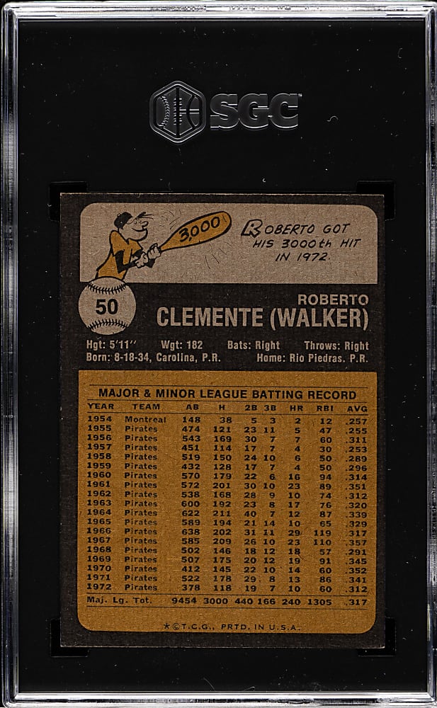 1973 Topps #50 Roberto Clemente SGC NM 7
