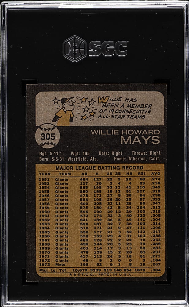 1973 Topps #305 Willie Mays SGC NM 7