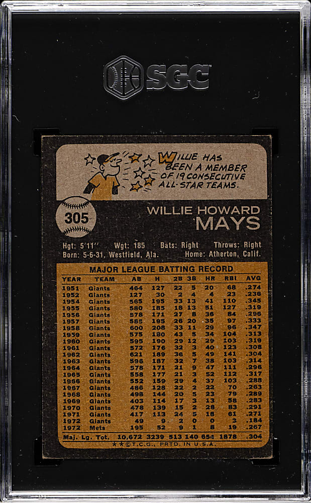 1973 Topps #305 Willie Mays SGC EX/NM 6
