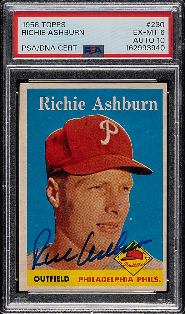 Signed 1958 Topps #230 Richie Ashburn PSA EX-MT 6 with GEM MINT 10 Signature
