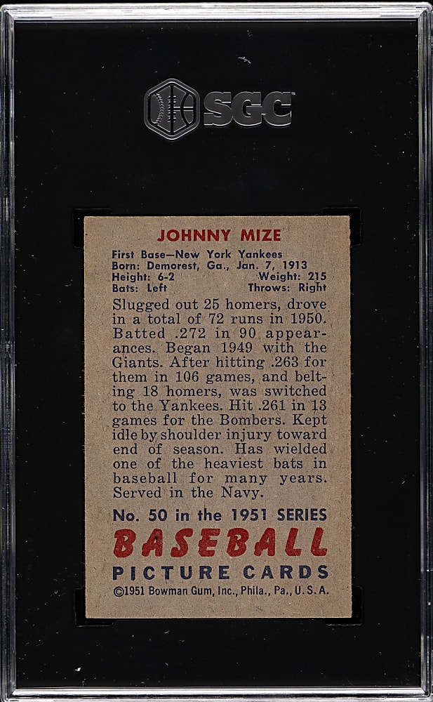 1951 Bowman #50 Johnny Mize SGC NM/MT 8
