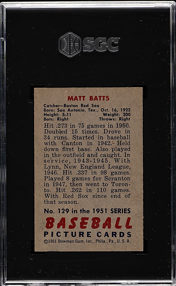 1951 Bowman #129 Matt Batts SGC NM/MT+ 8.5