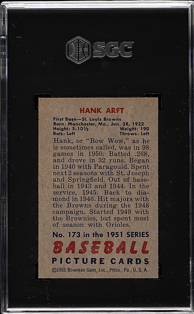 1951 Bowman #173 Hank Arft SGC NM/MT 8