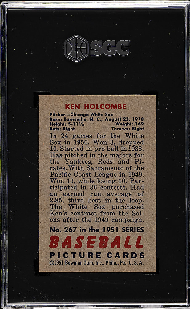 1951 Bowman #267 Ken Holcombe SGC NM+ 7.5