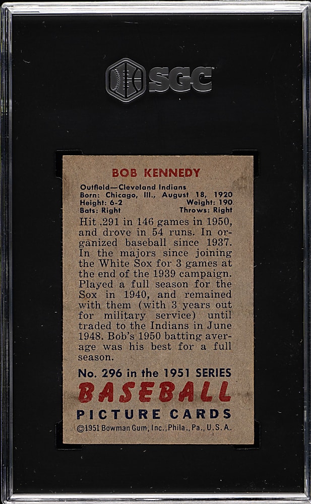 1951 Bowman #296 Bob Kennedy SGC NM+ 7.5