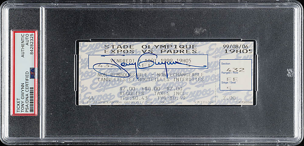 August 6, 1999 Montreal Expos (vs. San Diego Padres) Full Ticket Signed by Tony Gwynn - Tony Gwynn 3,000th Hit - PSA/DNA
