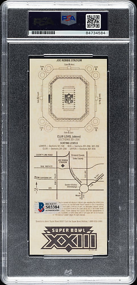 1989 Super Bowl XXIII Full Ticket Signed by MVP Joe Montana and Steve Young PSA/DNA MINT+ 9.5
