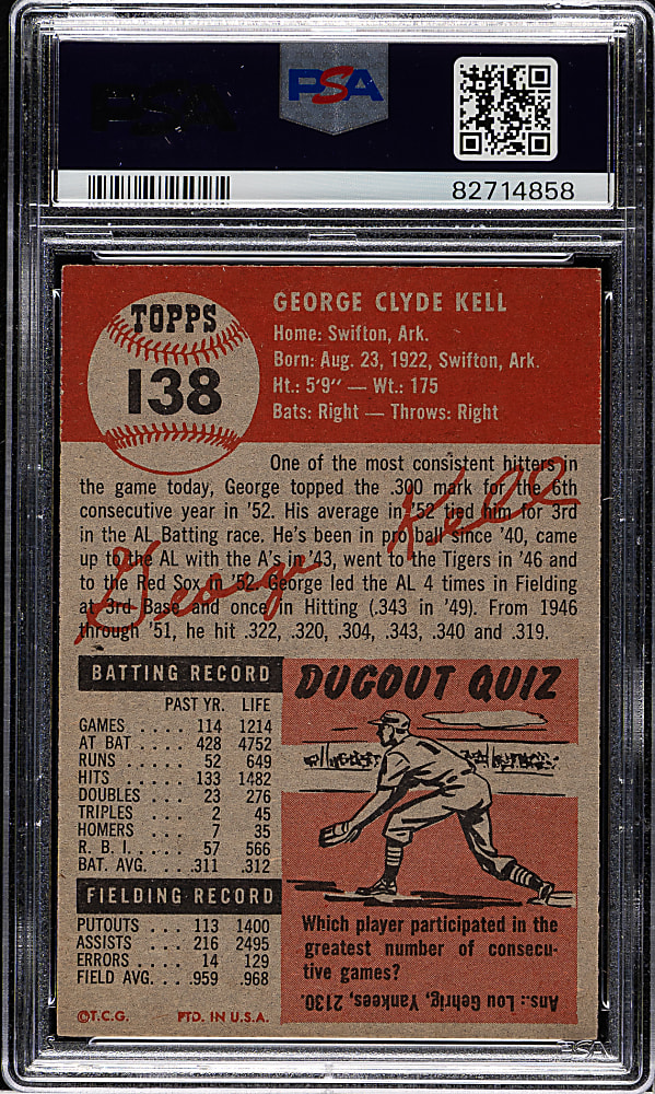 1953 Topps #138 George Kell PSA NM-MT 8