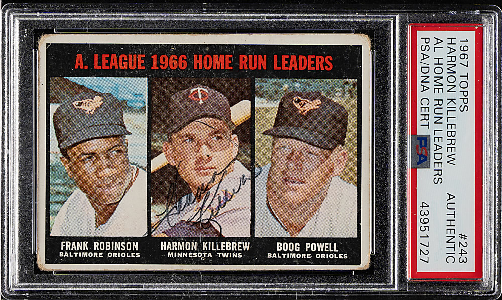 Signed 1967 Topps #243 AL Home Run Leaders with Harmon Killebrew - PSA/DNA