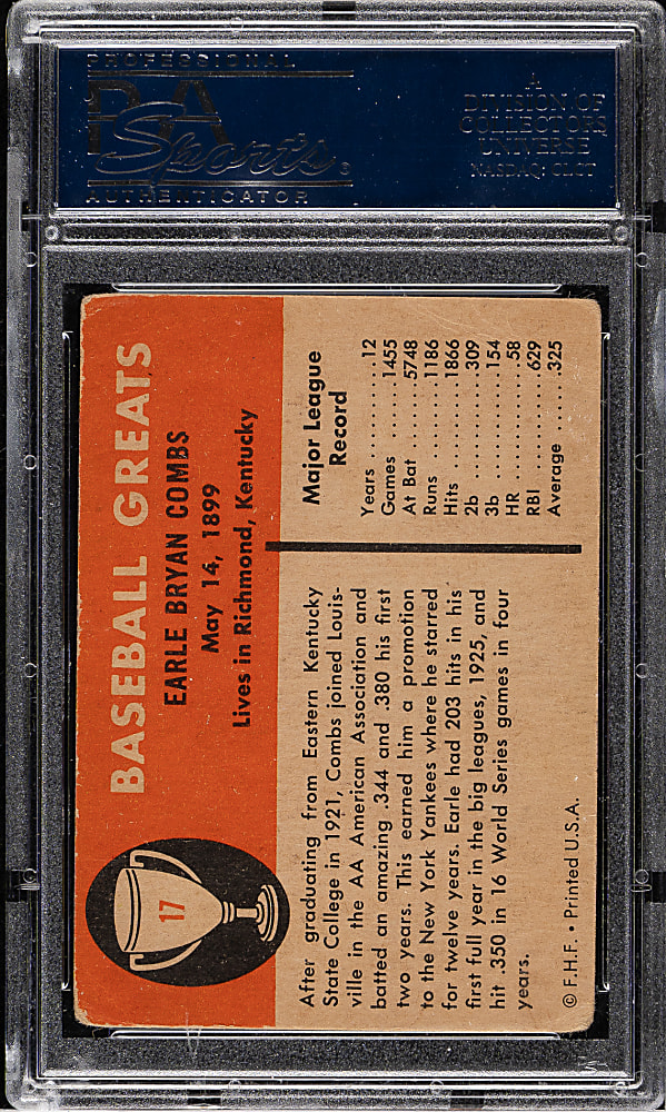Signed 1961 Fleer #17 Earle Combs - PSA/DNA