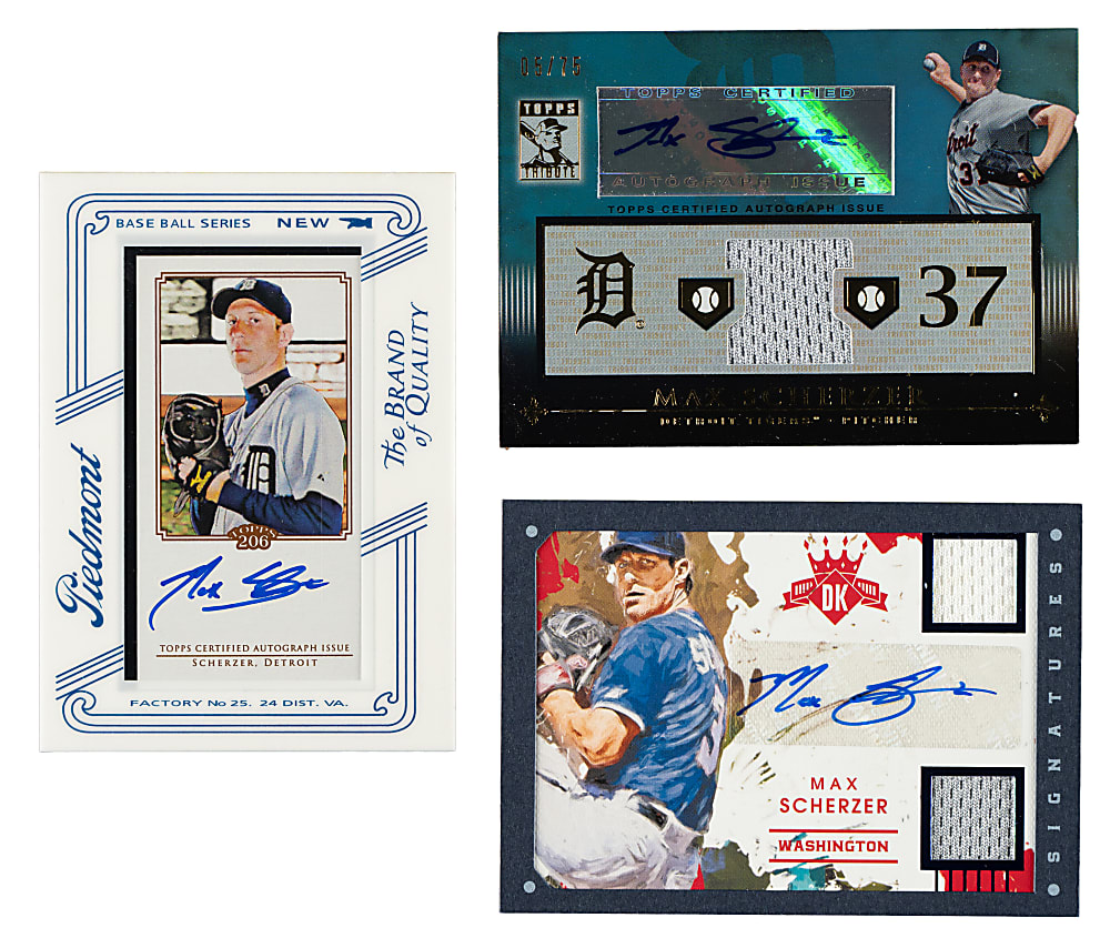 2010 and 2017 Topps and Panini Autograph Relic Max Scherzer Trio