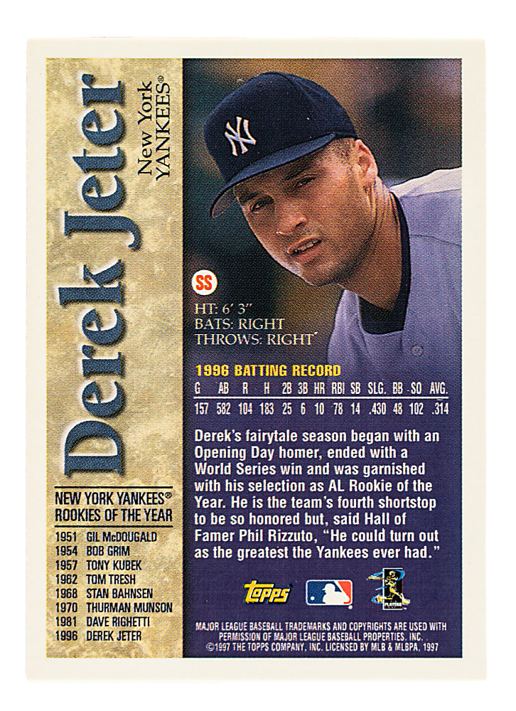 1997 Topps Derek Jeter Rookie of the Year Autograph Issue